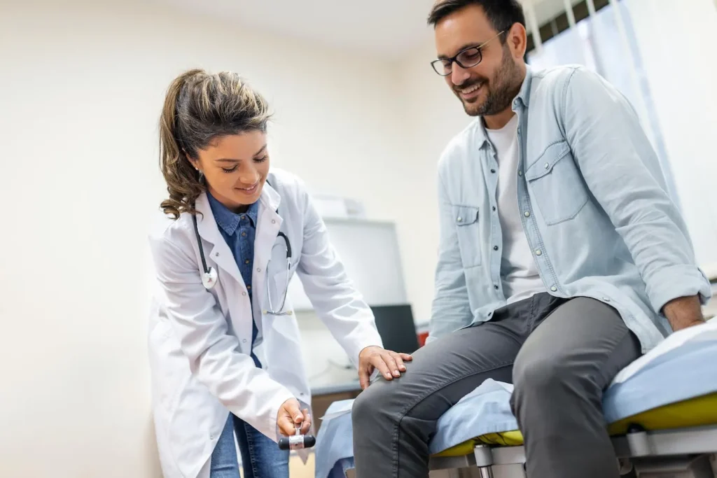 Patient receiving treatment at a pain clinic